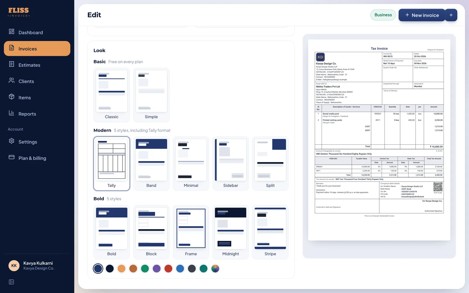 Invoice design picker