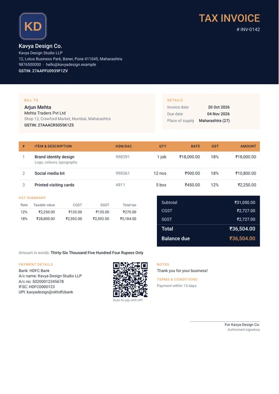 Midnight invoice design