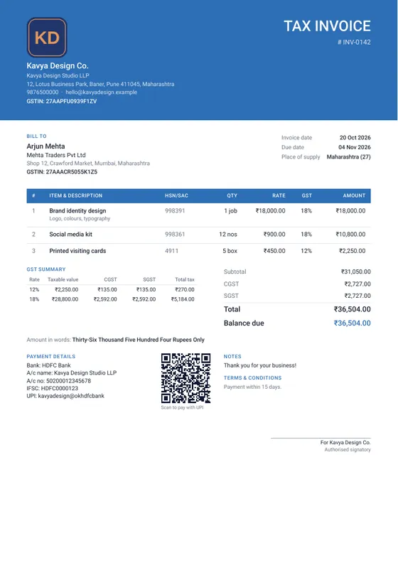 Band invoice design